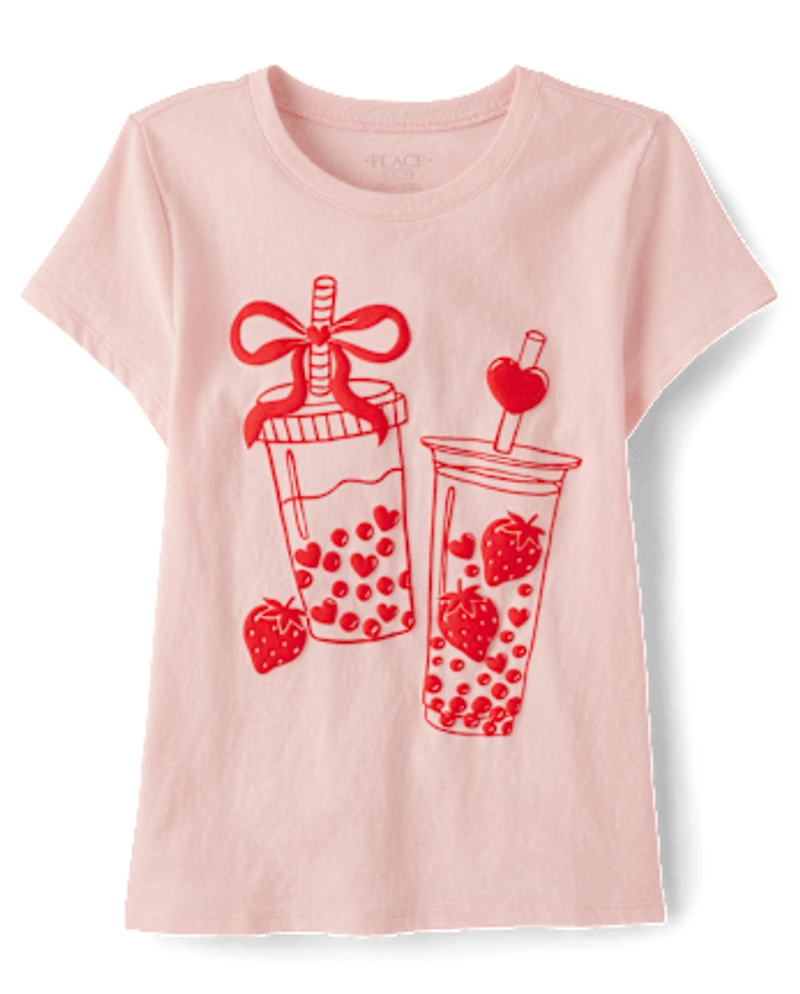 Girls Valentine's Day Boba Love Graphic Tee