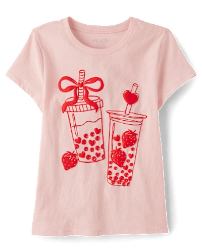 Girls Valentine's Day Boba Love Graphic Tee