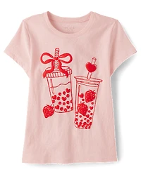 Girls Valentine's Day Boba Love Graphic Tee