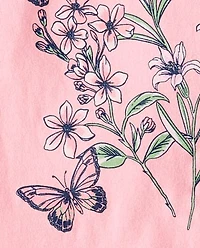 T-shirt graphique à fleurs et papillons pour filles