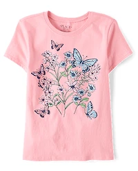 Girls Butterfly Flowers Graphic Tee