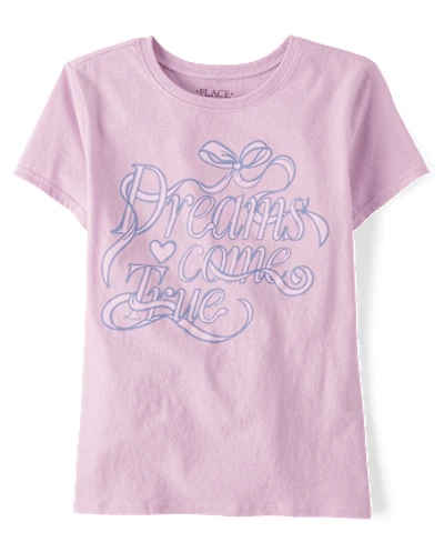 Girls Dreams Come True Ribbon Graphic Tee