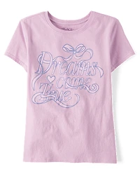 Girls Dreams Come True Ribbon Graphic Tee