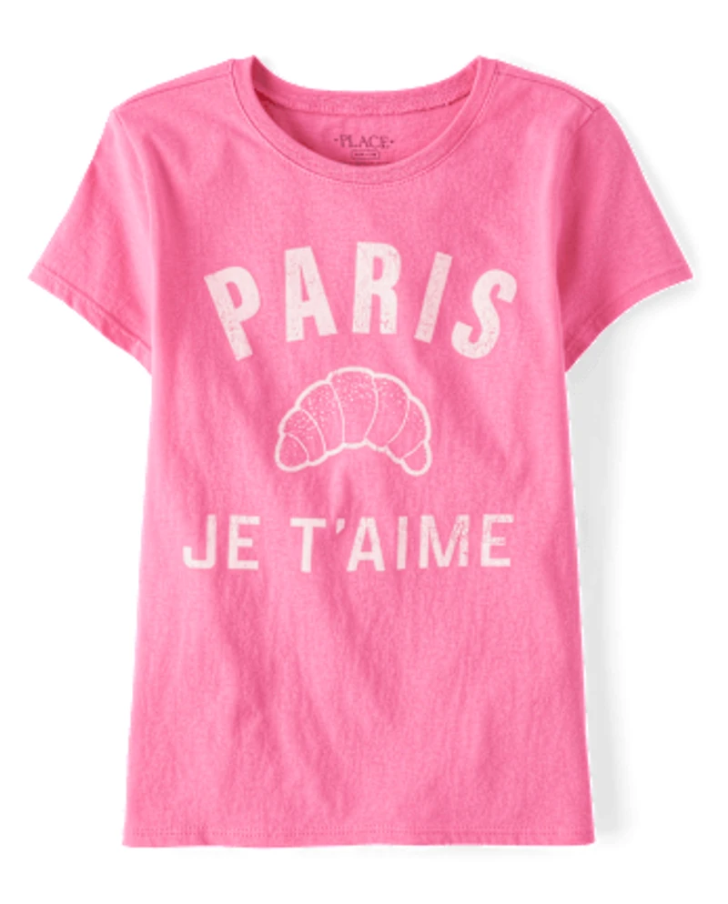 Girls Paris Je T'aime Croissant Graphic Tee