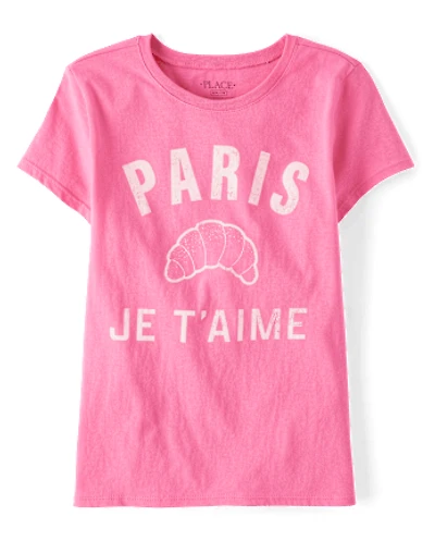 Girls Paris Je T'aime Croissant Graphic Tee