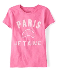 Girls Paris Je T'aime Croissant Graphic Tee