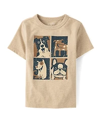 T-shirt graphique à motifs de visages chien pour bébés et tout-petits garçons