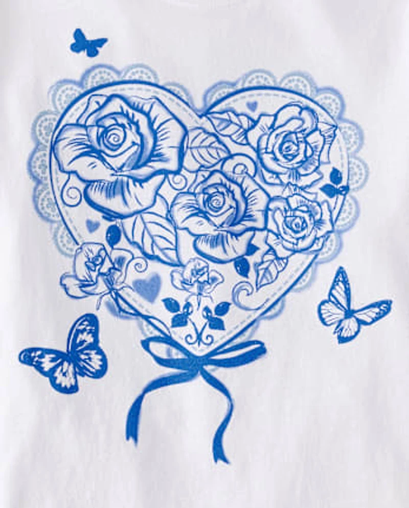 Girls Flower Heart Graphic Tee