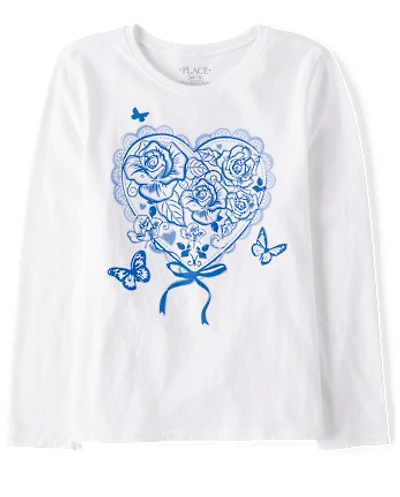 Girls Flower Heart Graphic Tee