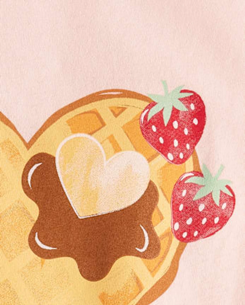 Girls Strawberry Heart Waffle Graphic Tee
