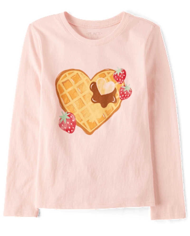 Girls Strawberry Heart Waffle Graphic Tee