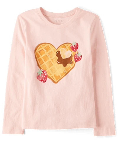 Girls Strawberry Heart Waffle Graphic Tee