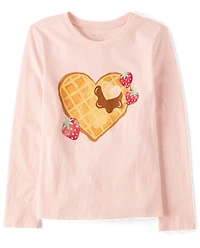Girls Strawberry Heart Waffle Graphic Tee