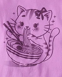 Girls Cat Ramen Graphic Tee