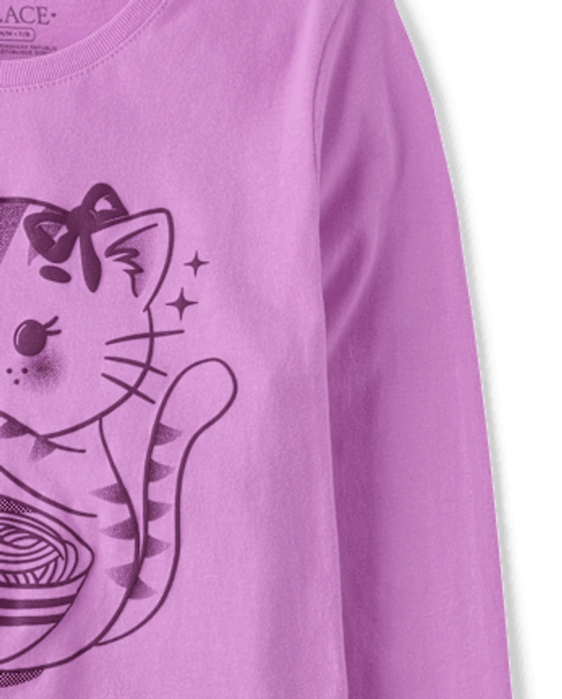 Girls Cat Ramen Graphic Tee