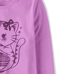 Girls Cat Ramen Graphic Tee