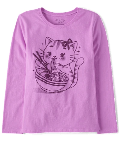 Girls Cat Ramen Graphic Tee