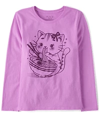 Girls Cat Ramen Graphic Tee