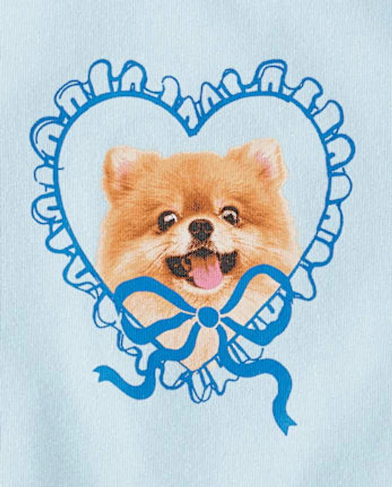 Girls Dog Bow Graphic Baby Tee
