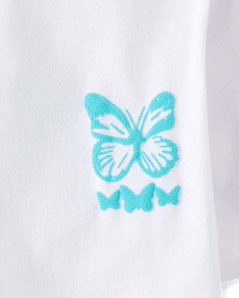 Girls Dreamer Butterfly Puff Print Front And Back Oversized Graphic Tee
