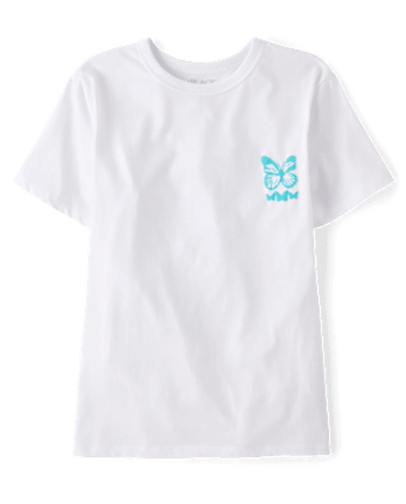 Girls Dreamer Butterfly Puff Print Front And Back Oversized Graphic Tee