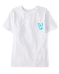 Girls Dreamer Butterfly Puff Print Front And Back Oversized Graphic Tee
