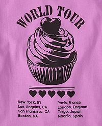 Girls Cupcake World Tour Front And Back Oversized Graphic Tee