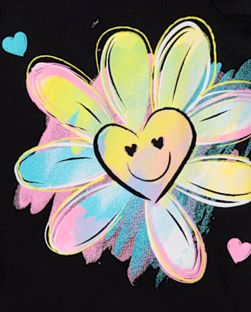Baby And Toddler Girls Flower Heart Graphic Tee
