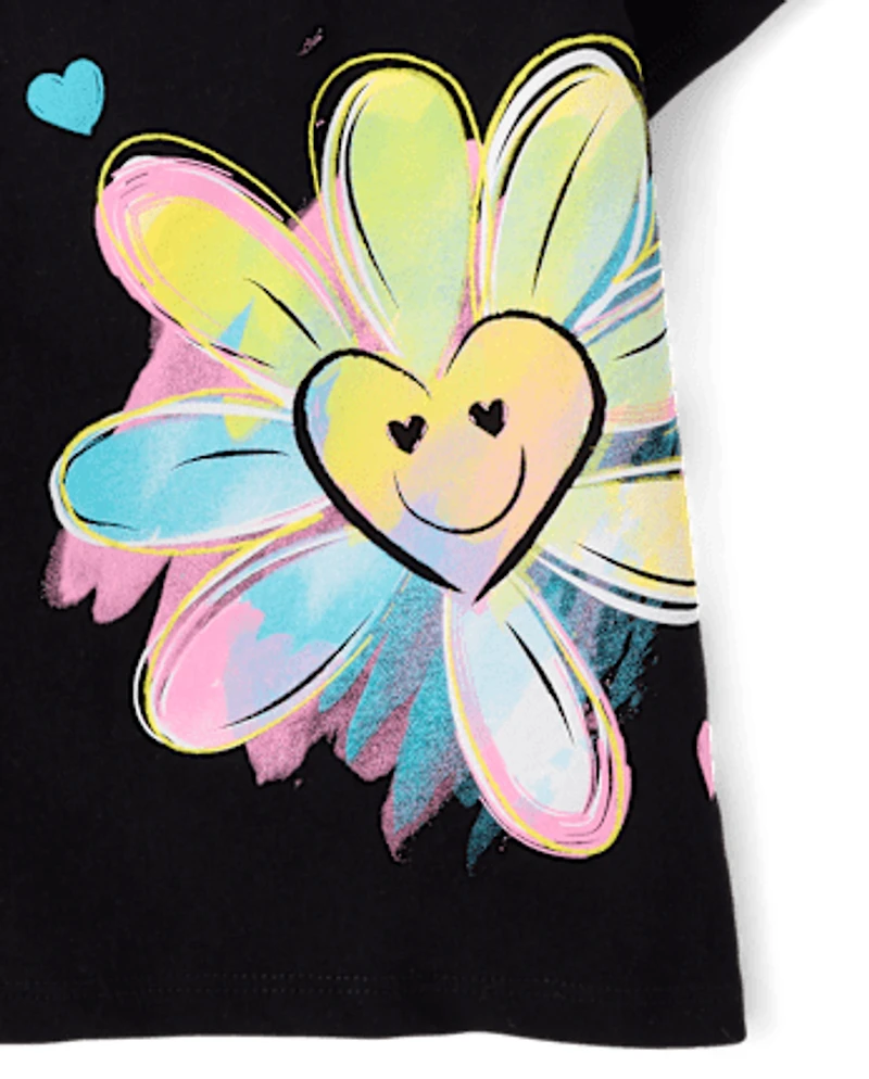 Baby And Toddler Girls Flower Heart Graphic Tee