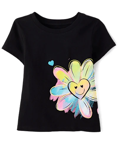 Baby And Toddler Girls Flower Heart Graphic Tee