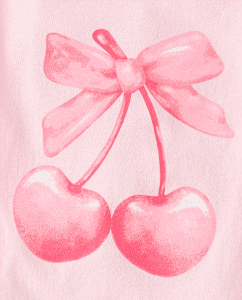 Baby And Toddler Girls Valentine's Day Bow Cherries Graphic Tee