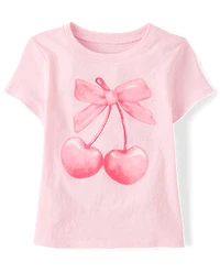 Baby And Toddler Girls Valentine's Day Bow Cherries Graphic Tee