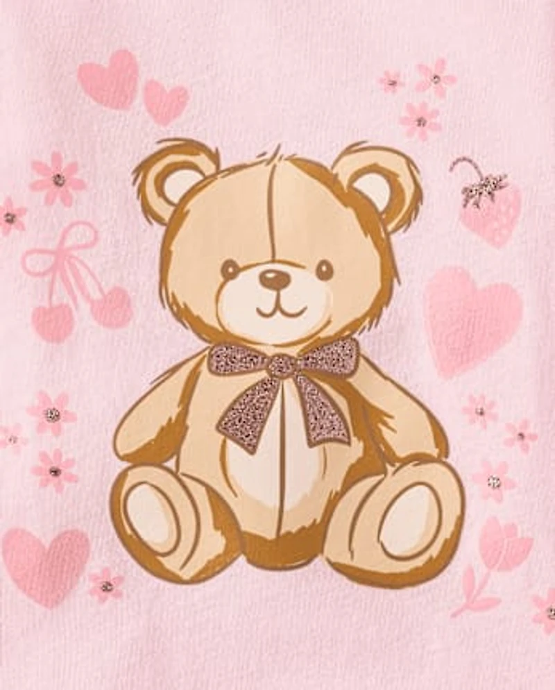 Baby And Toddler Girls Valentine's Day Teddy Bear Hearts Graphic Tee