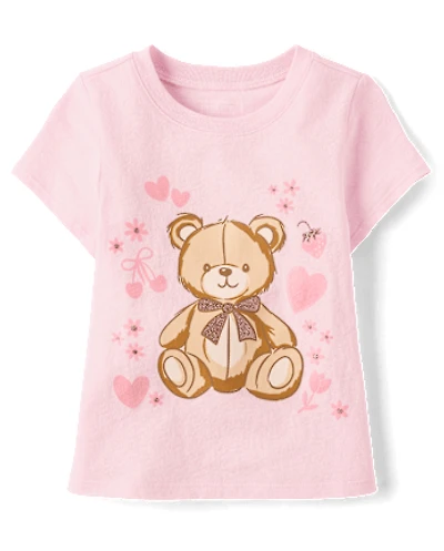 Baby And Toddler Girls Valentine's Day Teddy Bear Hearts Graphic Tee