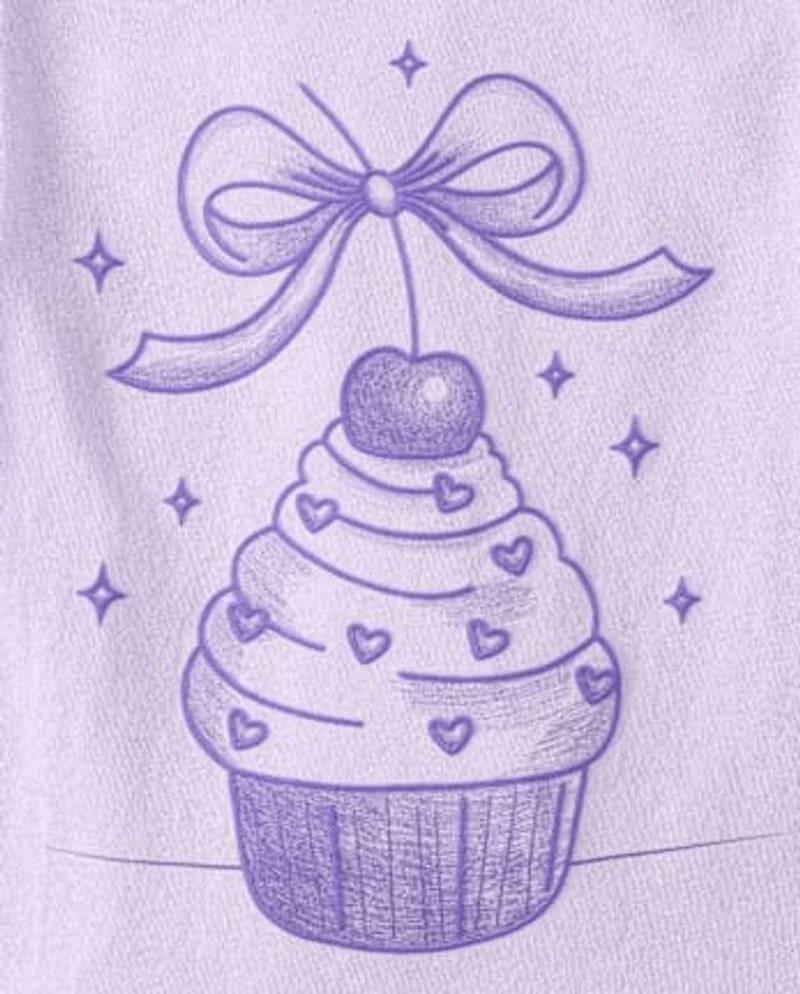 Baby And Toddler Girls Cupcake Bow Graphic Tee