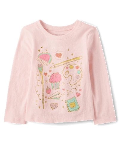 Baby And Toddler Girls Puff Print Food Art Graphic Tee