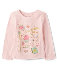 Baby And Toddler Girls Puff Print Food Art Graphic Tee