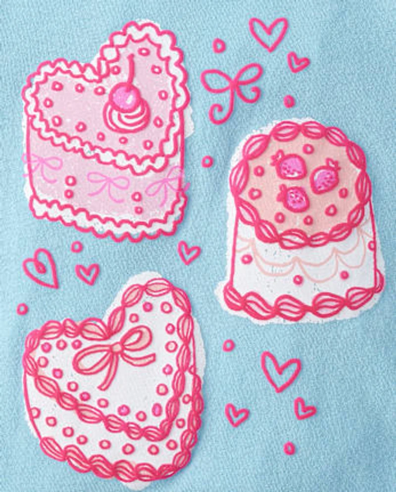 Baby And Toddler Girls Sweet Heart Cakes Puff Print Graphic Tee