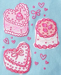 Baby And Toddler Girls Sweet Heart Cakes Puff Print Graphic Tee