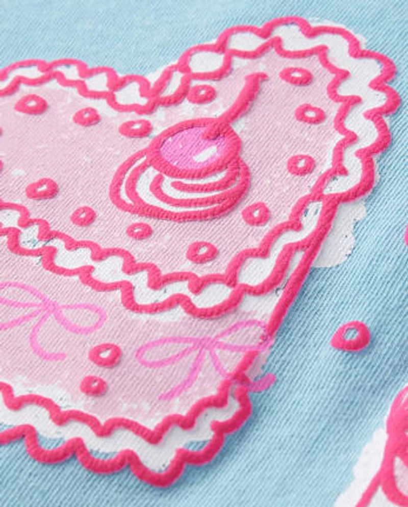 Baby And Toddler Girls Sweet Heart Cakes Puff Print Graphic Tee