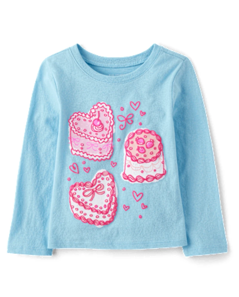 Baby And Toddler Girls Sweet Heart Cakes Puff Print Graphic Tee