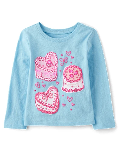 Baby And Toddler Girls Sweet Heart Cakes Puff Print Graphic Tee