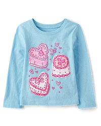Baby And Toddler Girls Sweet Heart Cakes Puff Print Graphic Tee