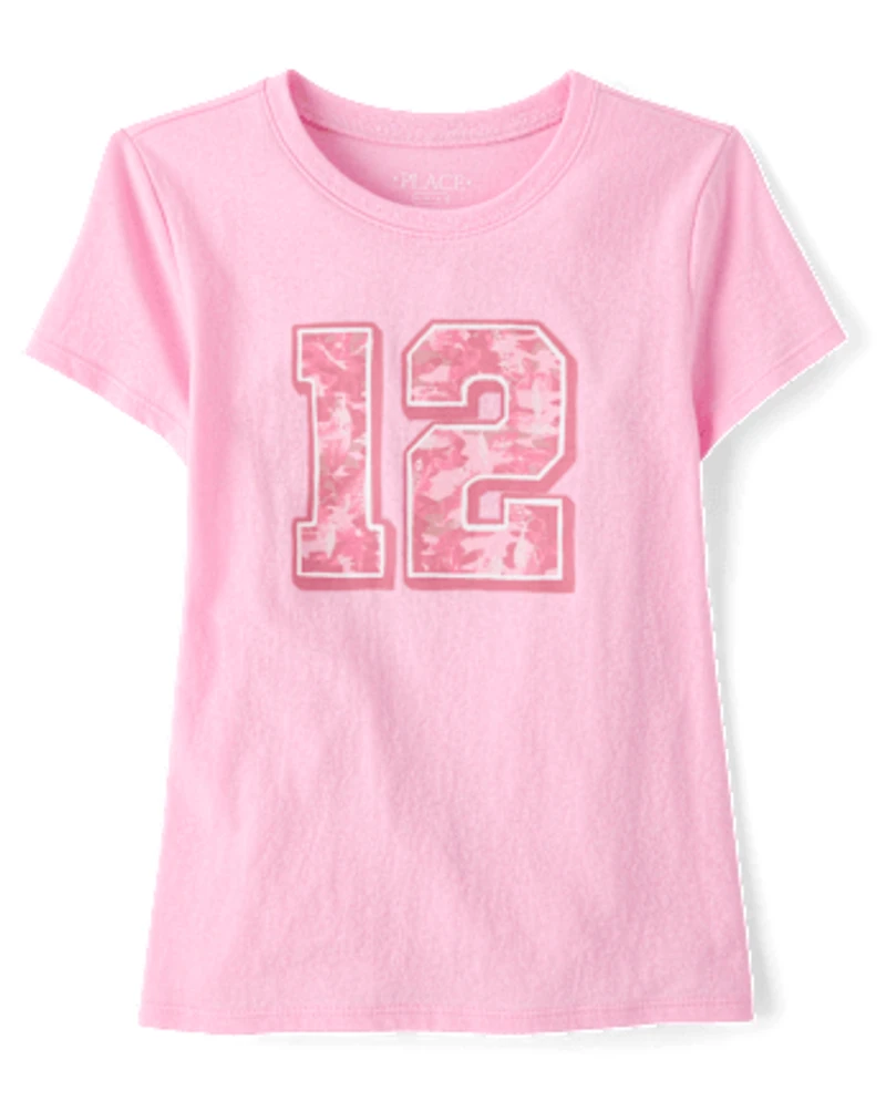 Girls Camo 12 Graphic Tee