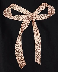 Girls Leopard Bow Graphic Tee