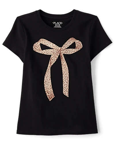 Girls Leopard Bow Graphic Tee