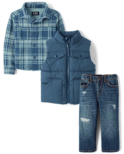 Baby And Toddler Plaid 3-Piece Outfit Set