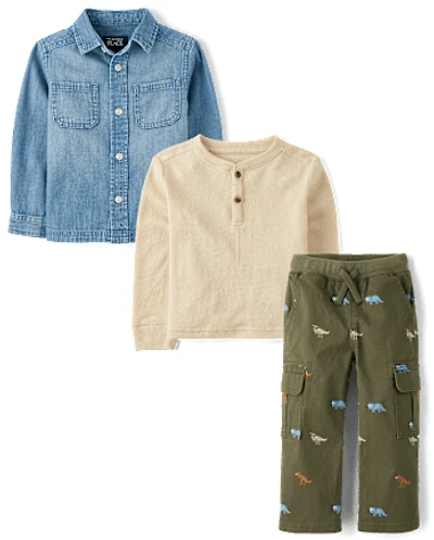Baby And Toddler Boys Dino 3-Piece Outfit Set