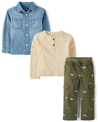 Baby And Toddler Boys Dino 3-Piece Outfit Set