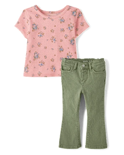 Toddler Girls Floral Pointelle 2-Piece Outfit Set